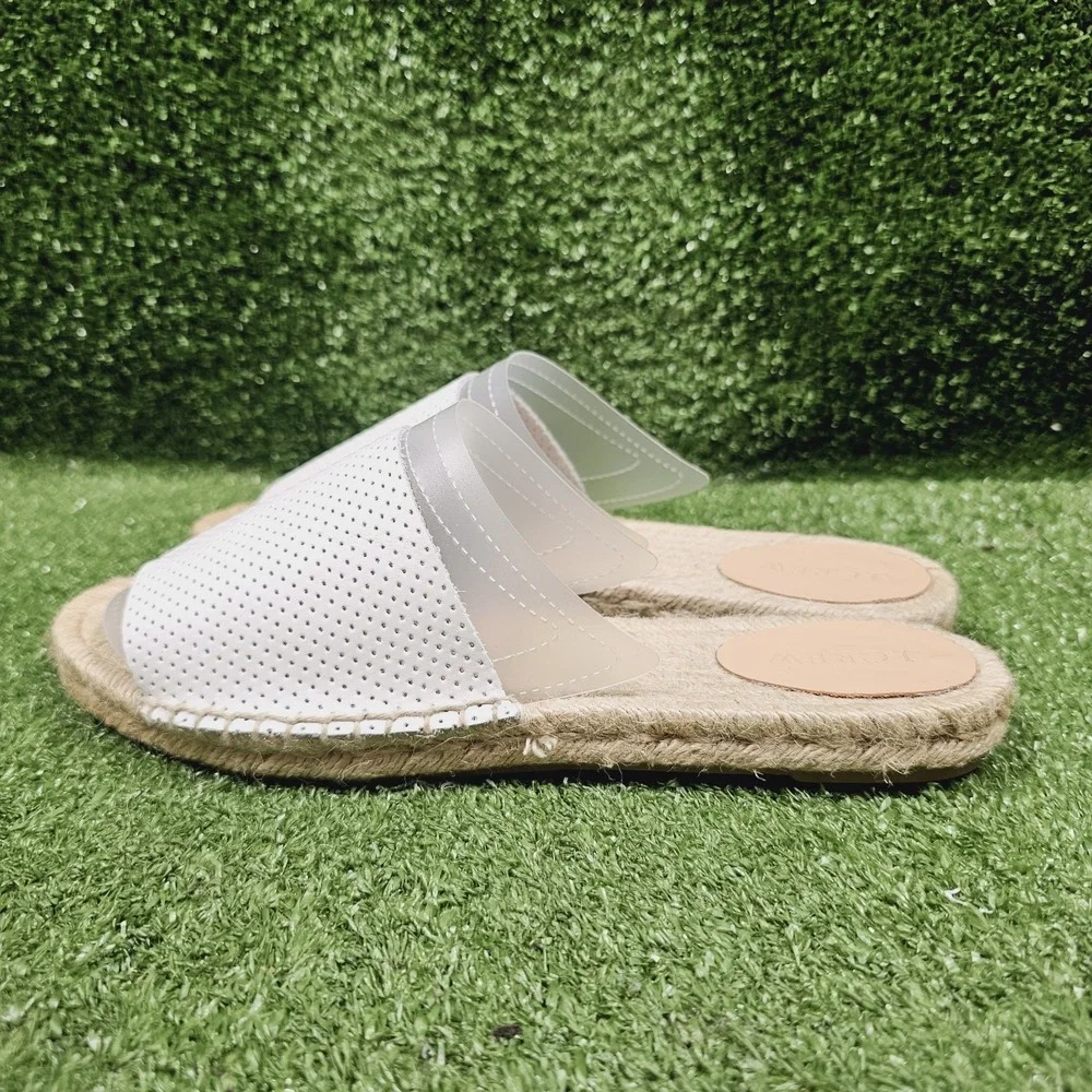 J.Crew Valencia White Perforated Leather Slip On Espadrille Slides Womens‎ 9